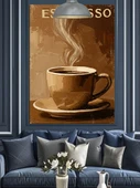 Tek Bir Kahve Fincanı Espresso Yazısı Dekoratif Kanvas - Mdf Ahşap Tablo - 1