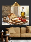 Ekmek Zeytinyağı Domates Zeytin Dekoratif Kanvas - Mdf Ahşap Tablo - 1