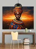 Afrika Kolye Takan Yerel Kadın Dekoratif Kanvas - Mdf Ahşap Tablo - 2
