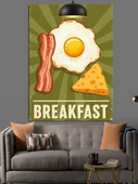 Kızarmış Yumurta Peynir Ve Pastırma Sabah Kahvaltısı Temalı Dekoratif Kanvas - Mdf Ahşap Tablo - 2