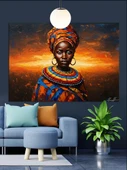 Afrika Kolye Takan Yerel Kadın Dekoratif Kanvas - Mdf Ahşap Tablo - 3