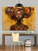 Afrika Kolye Takan Kadın Portresi Dekoratif Kanvas - Mdf Ahşap Tablo - 1