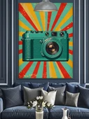 Retro Yeşil Kamera Tasarımı Sanatı Dekoratif Kanvas - Mdf Ahşap Tablo - 1