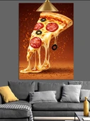 Bütün Bir Pizza Üzerinde Peynir Erimesi Dekoratif Kanvas - Mdf Ahşap Tablo - 1