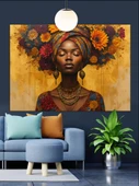 Afrika Kolye Takan Kadın Portresi Dekoratif Kanvas - Mdf Ahşap Tablo - 2