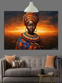 Afrika Kolye Takan Yerel Kadın Dekoratif Kanvas - Mdf Ahşap Tablo - 1