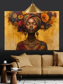 Afrika Kolye Takan Kadın Portresi Dekoratif Kanvas - Mdf Ahşap Tablo - 3