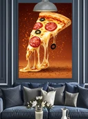 Bütün Bir Pizza Üzerinde Peynir Erimesi Dekoratif Kanvas - Mdf Ahşap Tablo - 2