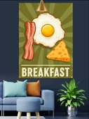 Kızarmış Yumurta Peynir Ve Pastırma Sabah Kahvaltısı Temalı Dekoratif Kanvas - Mdf Ahşap Tablo - 3