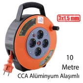 Mini Kutulu Plastik Makaralı Seyyar 3x1.5 mm CCA Monofaze Uzatma Kablosu 4 Priz TTR Kablo 10 Metre thumbnail 4