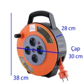 Mini Kutulu Plastik Makaralı Seyyar 3x1.5 mm CCA Monofaze Uzatma Kablosu 4 Priz TTR Kablo 10 Metre thumbnail 2