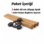 Sehpa Ayak Seti Silindir Mobilya Ayağı Aksesuar Ayakları Kahverengi Boyalı Doğal Ahşap 3'lü Takımı 40 cm thumbnail 3