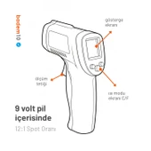 NT1075 Siyah Yeşil Lazerli Dijital Kızılötesi Temassız Plastik Gövdeli Termometre -50°C 550°C thumbnail 4