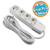 5 Metre Kablolu 4'lü Topraklı Grup Priz Fiş Çoğaltıcı Çoklu Uzatma Kablosu Anahtarsız thumbnail 1