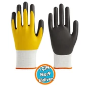 İş Güvenlik İnşaat Eldiveni (Sarı-Siyah) No:9 L Beden Çift Nitril Polyester Double Nitril thumbnail 1