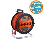 Seyyar Makaralı CCA Uzatma Kablosu 3x2.5 mm 40 Metre Termal Sigortalı Plastik 4 Prizli Monofaze thumbnail 1