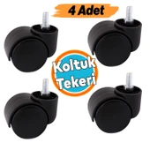 4 Adet Dönerli Koltuk Tekeri M8 Civatalı Siyah Renk Dayanıklı Plastik Mobilya Sandalye Ofis Tekerlek thumbnail 1
