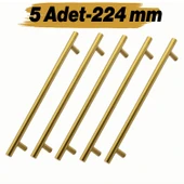 Mobilya Kulp Mutfak Dolap Çekmece Dolabı Kapak Kulpları Gold Altın 224 mm 22.4 cm Metal (5 Adet) thumbnail 1