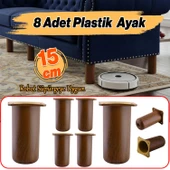 8 Adet Mobilya Kanepe Koltuk Baza Yükseltici Yükseltme Ayağı Ayakları Plastik Kestane Kahvesi 15 cm thumbnail 3