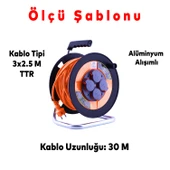Plastik Makaralı Seyyar Kapaklı 4 Prizli IP44 Uzatma Kablosu 3x2.5 mm 30 Metre CCA Kablo - 3