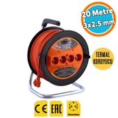 Seyyar Makaralı Uzatma Kablosu 3x2.5 mm 20 Metre Plastik Makara 4 Prizli Monofaze Termal Sigortalı thumbnail 1
