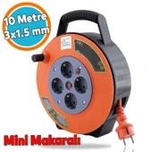 Mini Kutulu Plastik Makaralı Seyyar 3x1.5 mm CCA Monofaze Uzatma Kablosu 4 Priz TTR Kablo 10 Metre thumbnail 1
