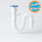 Çift Çıkışlı Lavabo Sifonu Körüklü Hortum Çamaşır ve Bulaşık Makinesi Uyumlu Süzgeç Koku Yapmaz thumbnail 1