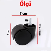4 Adet Dönerli Koltuk Tekeri M8 Civatalı Siyah Renk Dayanıklı Plastik Mobilya Sandalye Ofis Tekerlek thumbnail 3