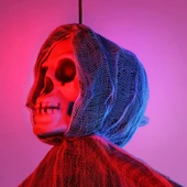 Ürpertici Kuru Kafa Korku Hayalet Saçaklı Dekor 90x50 cm thumbnail 1