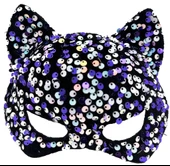 Siyah Kadife Kumaş Üzerine Mor Beyaz Payetli Pullu Parti Maskesi 16x14 cm thumbnail 1