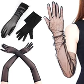 Uzun Boy Likralı Siyah Renk Yetişkin Mega Tül Eldiven 53 cm thumbnail 2