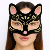 Siyah Renk Süet Kaplama Üzeri Pembe Sarı Simli Kedi Maskesi 17x14 cm thumbnail 3