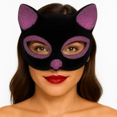 Siyah Renk Pembe Simli Süet Kedi Maskesi 18x14 cm - 2