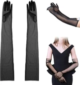 Uzun Boy Likralı Siyah Renk Yetişkin Mega Tül Eldiven 53 cm thumbnail 1