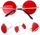 Yuvarlak Cam John Lennon Tarzı Gümüş Çerçeveli Kırmızı Gözlük thumbnail 1