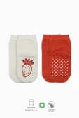 NessiWorld Meyve Figürlü Kaymaz Soket Çorap 2'Li BS10105 Kırmızı Ekru - 1
