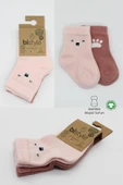 NessiWorld Bear Penye Soket Çorap 2'Li BS10116 Pembe thumbnail 5