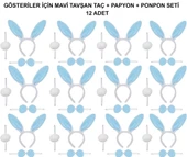 Mavi Tavşan Kostüm Seti – Taç, Papyon, Ponpon (12’li Paket) - 1