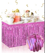 Kendinden Yapışkanlı Pembe Metalize Püsküllü Masa Eteği – 75 x 275 cm Parti Süslemesi - 1