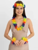 Rengarenk Hawaii Kolye Taç Bileklik Seti 4 Parça - 2