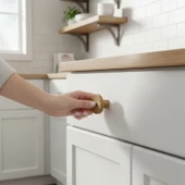 Tek Vidalı Bohem İç Bükey Plastik Düğme Kulp Kubik Kayın Bej Renk Mobilya Dolap Çekmece Kulpu Kulbu thumbnail 7