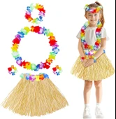 Yetişkin Çocuk Hawaii Parti Seti - 40 cm Naturel Etek + Çiçek ANessiWorldesuarlar (5 Parça) - 2