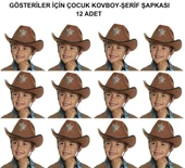 Kovboy Şerif Şapkası Kahve 12 Adet - Kostüm, Parti ve Gösteri Şapkası - 2