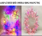 Kalp Püsküllü Gece Parıltısı 3 Modlu LED'li Işıklı Taç Pembe Renk - 2