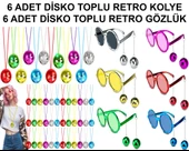 12 Parça Renkli Disko Toplu Retro Parti Seti – 6 Kolye + 6 Gözlük - 1