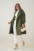 Su Geçirmez Kruvaze Yaka Sık Dokuma Kadın Trençkot thumbnail 6