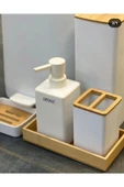 Arow Williams Bambu Kapaklı 5 Parça Banyo Seti - Krem thumbnail 2