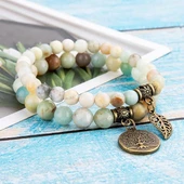 Valkyrie Doğal Amazonit Taşı Bileklik Seti Hayat Ağacı & Yaprak Charm El Yapımı Enerji Dengeleyici - 3