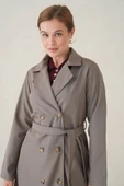 Su Geçirmez Kruvaze Yaka Sık Dokuma Kadın Trençkot thumbnail 4