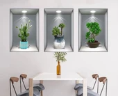 3D Çiçek Vazo Duvar Sticker 3 lü Set GRİ Fon - 4